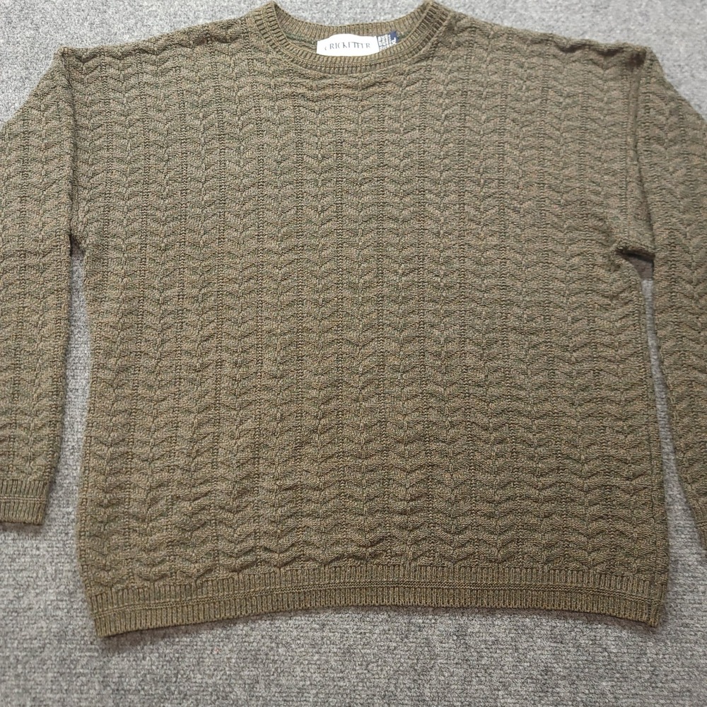 Vintage Cricketeer Mens XL Green Cable Knit Crewneck Sweater Cotton USA Made